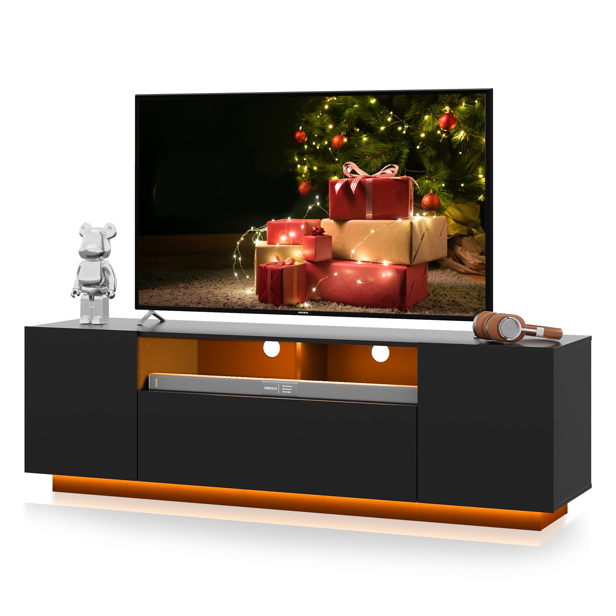 Modern TV Stand for 65 Inch TV with LED Lights & Storage Cabinet - 58