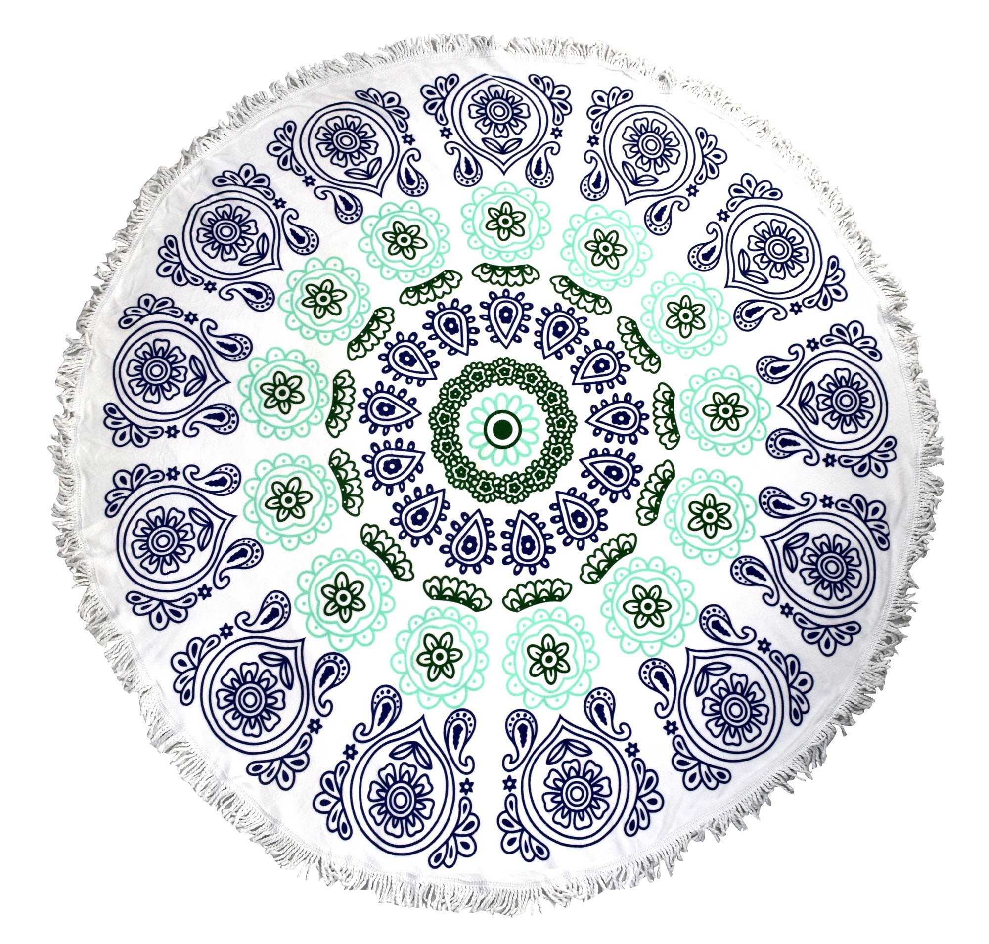 Premium Teal & Navy Thick Terry Round Mandala Beach Towel - Extra Large Soft Absorbent Quick-Dry Towel for Pool, Beach, Yoga & Outdoor Activities