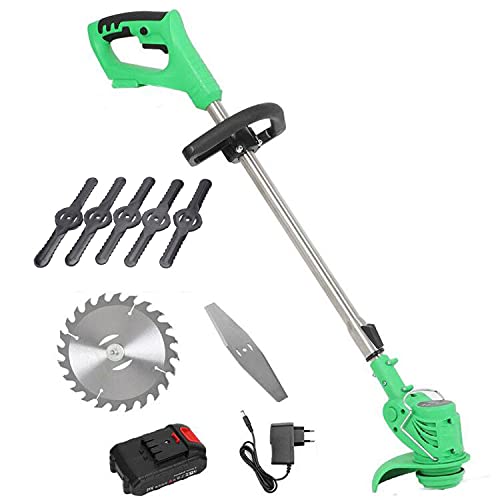 21V Cordless String Trimmer with 2000mAh Lithium Battery - Electric Grass Trimmer & Lawn Mower with Replaceable Blades - Lightweight Brush Cutter Kit for Garden Maintenance (Green) - Perfect for Trimming Edges, Lawns, and Overgrown Areas