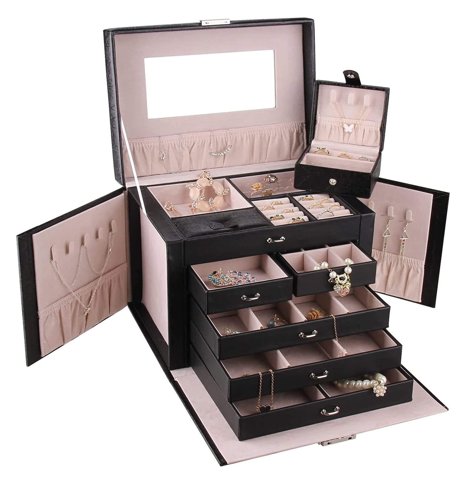 Faux Leather Jewelry Organizer Box - Rings, Bracelets, Earrings Storage Case with Velvet Lining & Lock | Travel Jewelry Box for Women | Perfect Gift for Christmas, Birthday & Anniversary | Jewelry Storage Solution for Home, Travel & Office