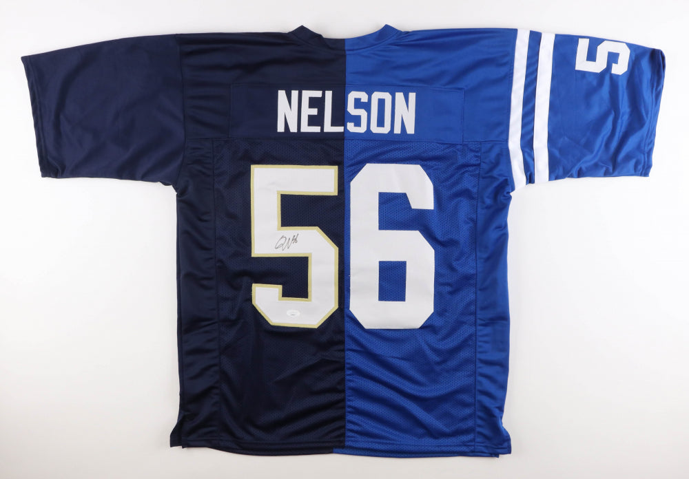 Quenton Nelson Autographed Notre Dame & Indianapolis Colts #56 Blue Jersey - Signed Football Memorabilia for Fans, Collectors & Sports Enthusiasts - Perfect for Display, Gifts & Game Day