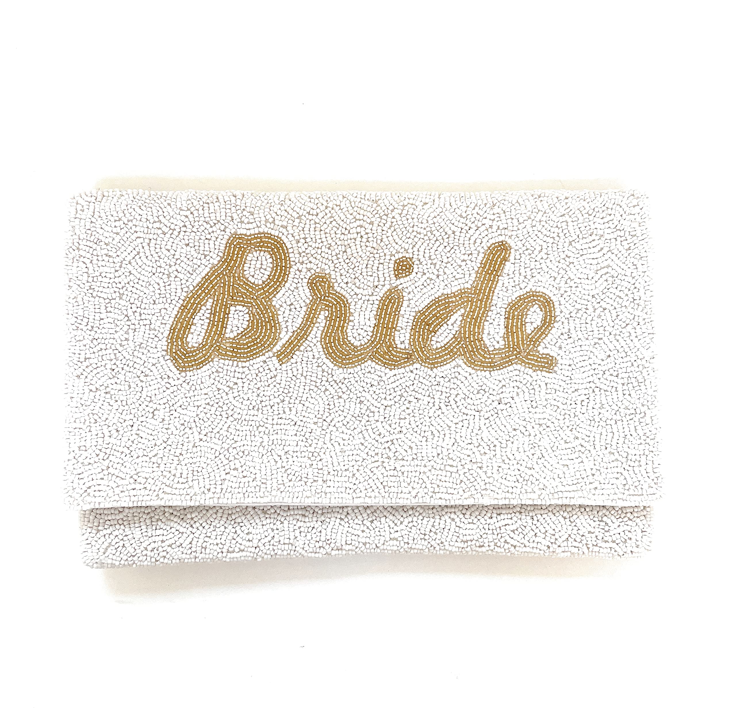 Elegant Gold Beaded Bride Clutch Purse - Perfect Wedding Gift for Bride, Bridal Shower, Engagement & Special Occasions - White Seed Beads Handbag for Bride to Be