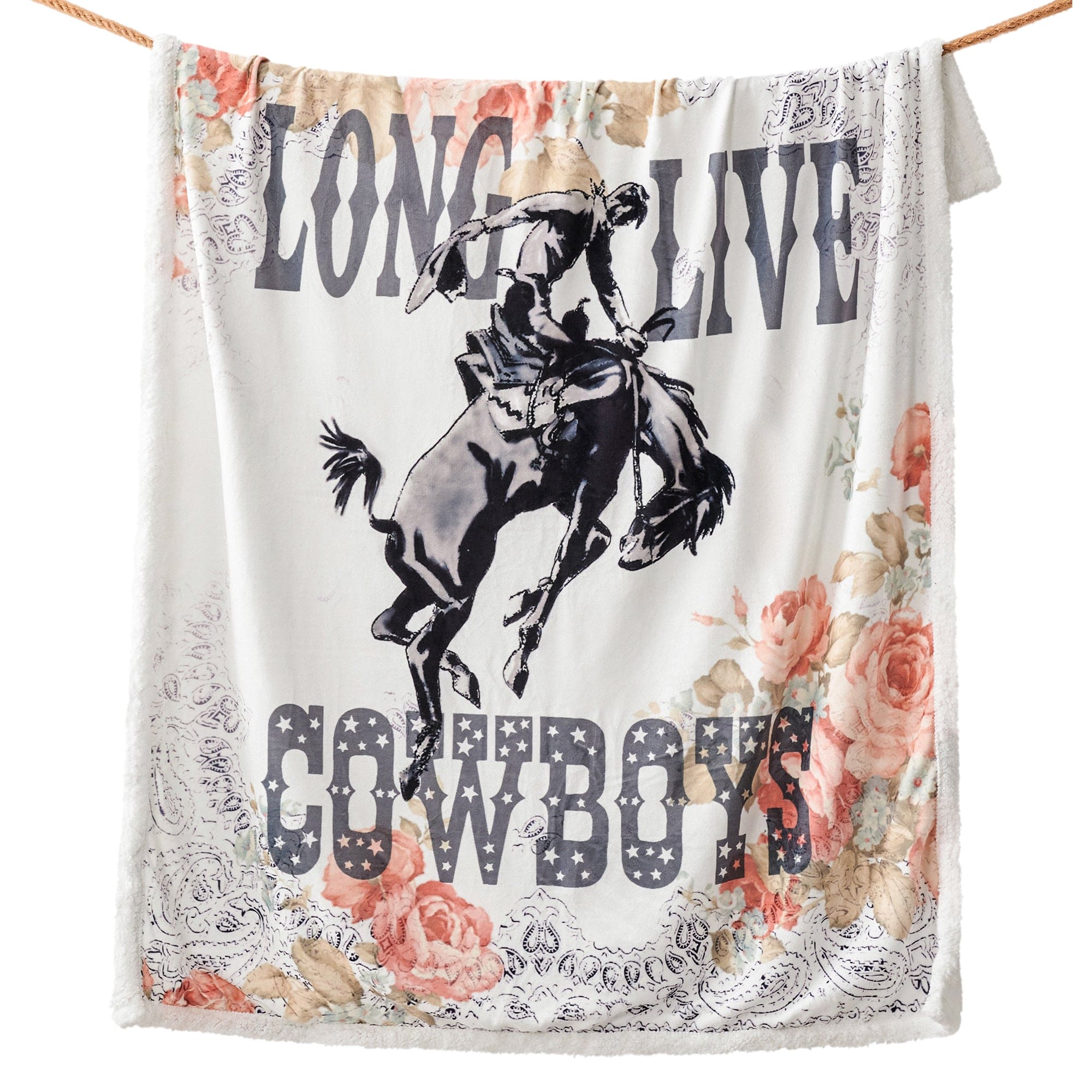 Long Live Cowboys Campfire Sherpa Throw Blanket - Soft Flannel Plaid Western Style for Couch, Bed & Outdoor Camping - Cozy Warm Winter Gift for Men & Women