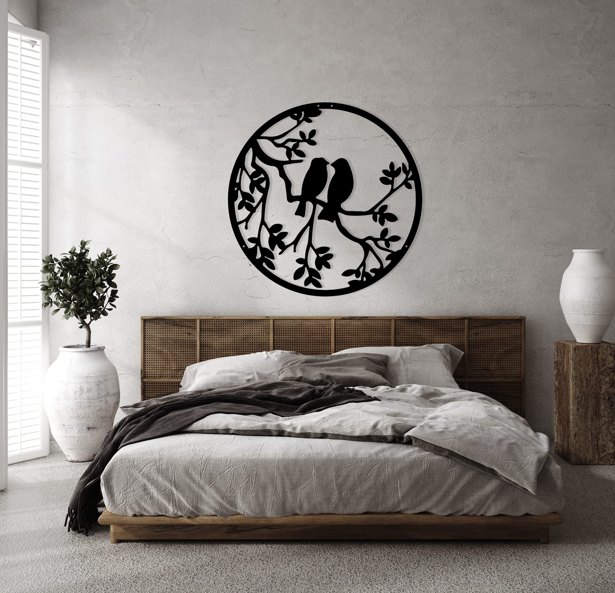 Tualist Metal Bird Wall Art Decor - Black Silhouette Birds on Branch Hanging Wall Art for Living Room, Bedroom, Garden, Office, Home, and Outdoor Spaces
