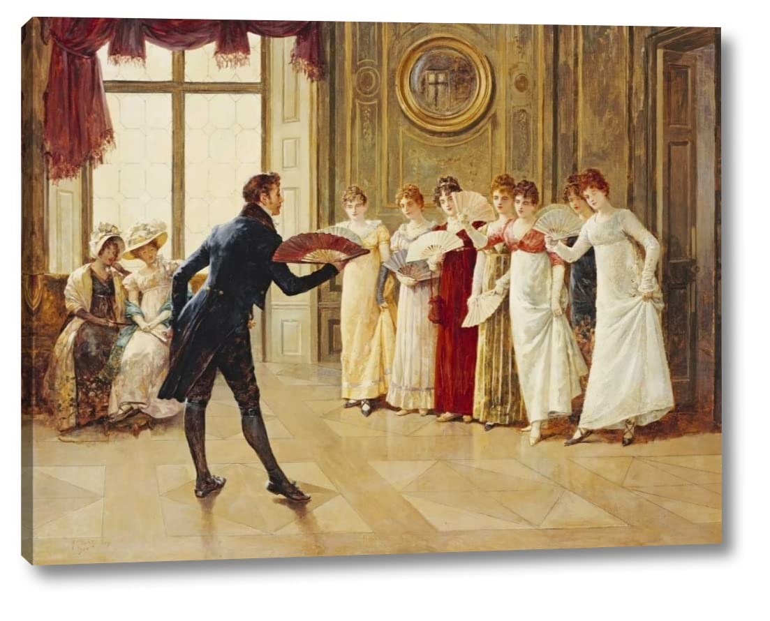 Fan Flirtation by Henry Gillard Glindoni - 23x30 Inch Canvas Art Print - Gallery Wrapped Wall Decor - Ready to Hang - Perfect for Living Room, Bedroom & Office Decor