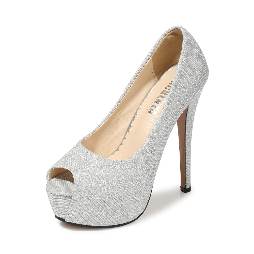OCHENTA Women's Peep Toe Prom Heels - 4 Inch Platform High Heels Sexy Dress Pumps for Evening Party, Wedding & Special Occasions