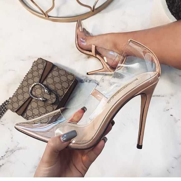Kim Kardashian Inspired Clear Cinderella Heels for Women - Transparent Glass Slipper High Heels for Prom, Wedding, and Cosplay