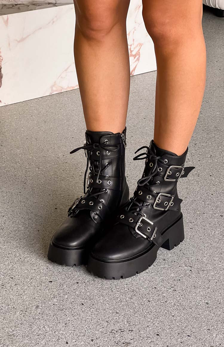 Billini Xyola Black Buckle Up Ankle Boots for Women - Stylish Chunky Heel Booties for Fall & Winter | Perfect for Office, Date Night & Casual Outfits