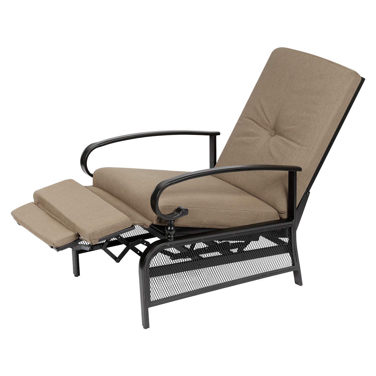 SOLAURA Adjustable Outdoor Recliner Lounge Chair with Black Metal Frame & Removable Cushions - Patio, Backyard, Poolside, Garden Relaxation (Beige) - Perfect for Sunbathing, Reading & Outdoor Lounging