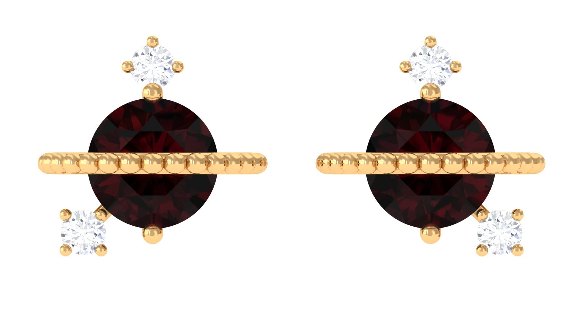 0.50 CT Garnet & Diamond Stud Earrings - January Birthstone Celestial Earrings in 14K Solid Gold with Screw Back | Perfect for Gifts, Weddings & Everyday Elegance