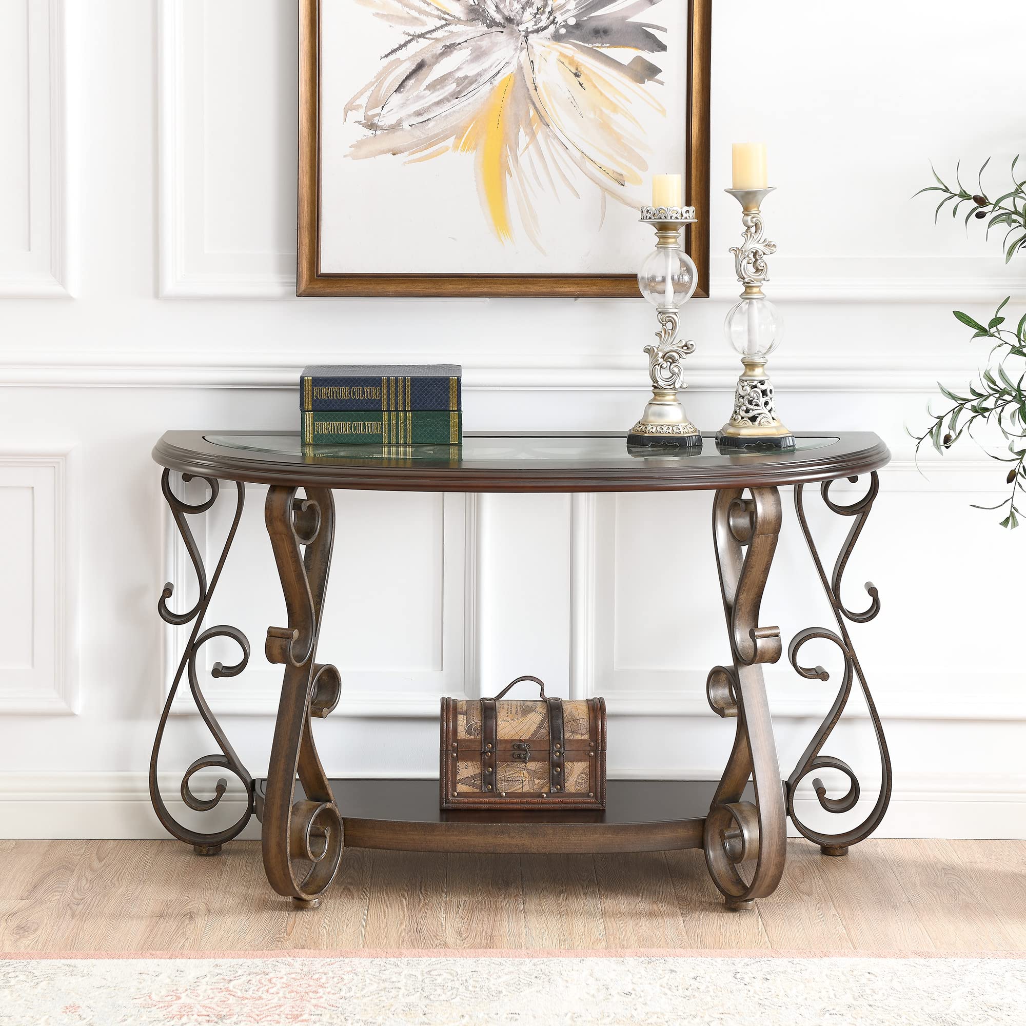 Vintage 2-Tier Wooden Cocktail Table with Glass Top & Metal Legs - Brown End Table for Living Room, Bedroom & Office | Perfect as Coffee Table, Sofa Side Table or Nightstand