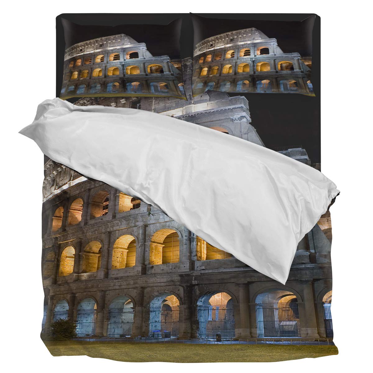Three Sunflower 4-Piece Full Size Duvet Cover Set - Luxury Soft Bedding with Rome Colosseum Design (1 Duvet Cover + 1 Sheet + 2 Pillowcases) for Master Bedroom, Guest Room & Vacation Home Decor
