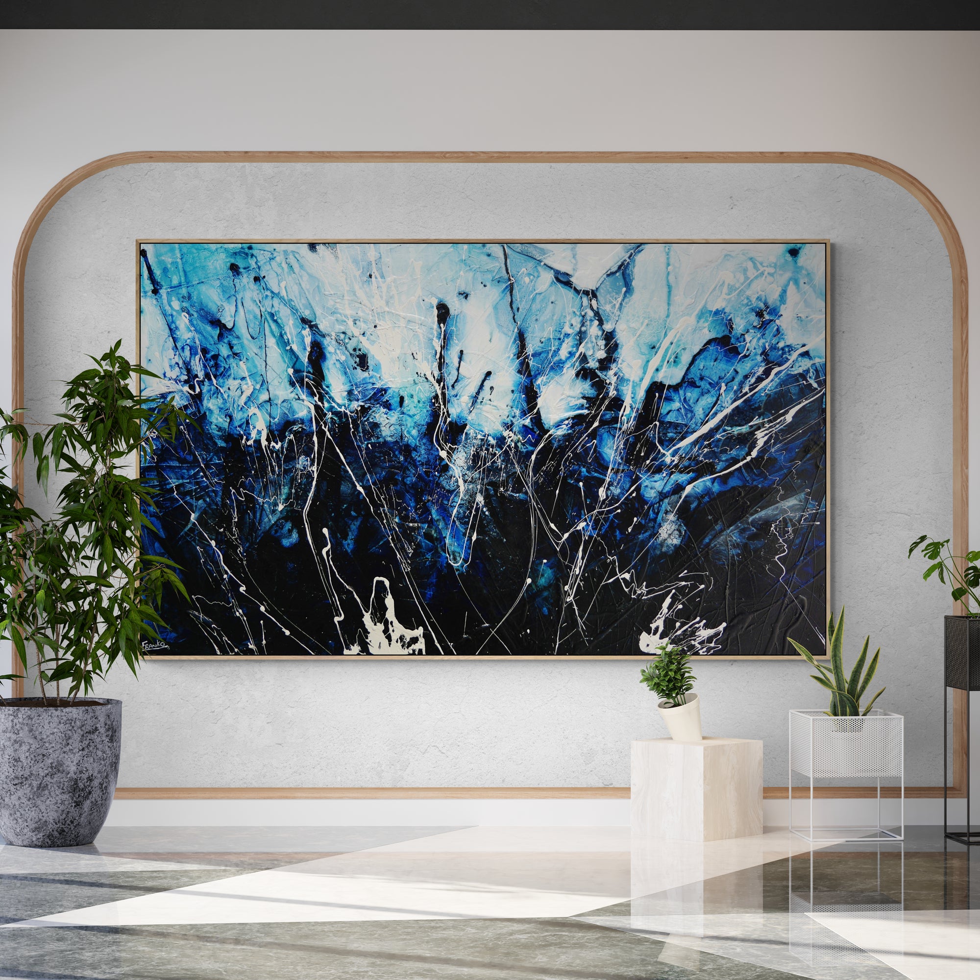 Expanding Evolution 250cm x 150cm Blue Textured Abstract Canvas Art - Modern Wall Decor for Living Room, Bedroom & Office