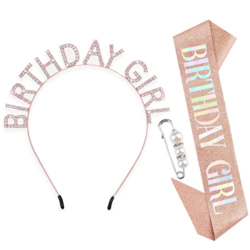 Birthday Sash & Crown Set for Women - Sparkling Tiara Headband & Princess Crown for Birthday Girl Party Decorations | Perfect for Birthday Celebrations, Bachelorette Parties & Special Occasions