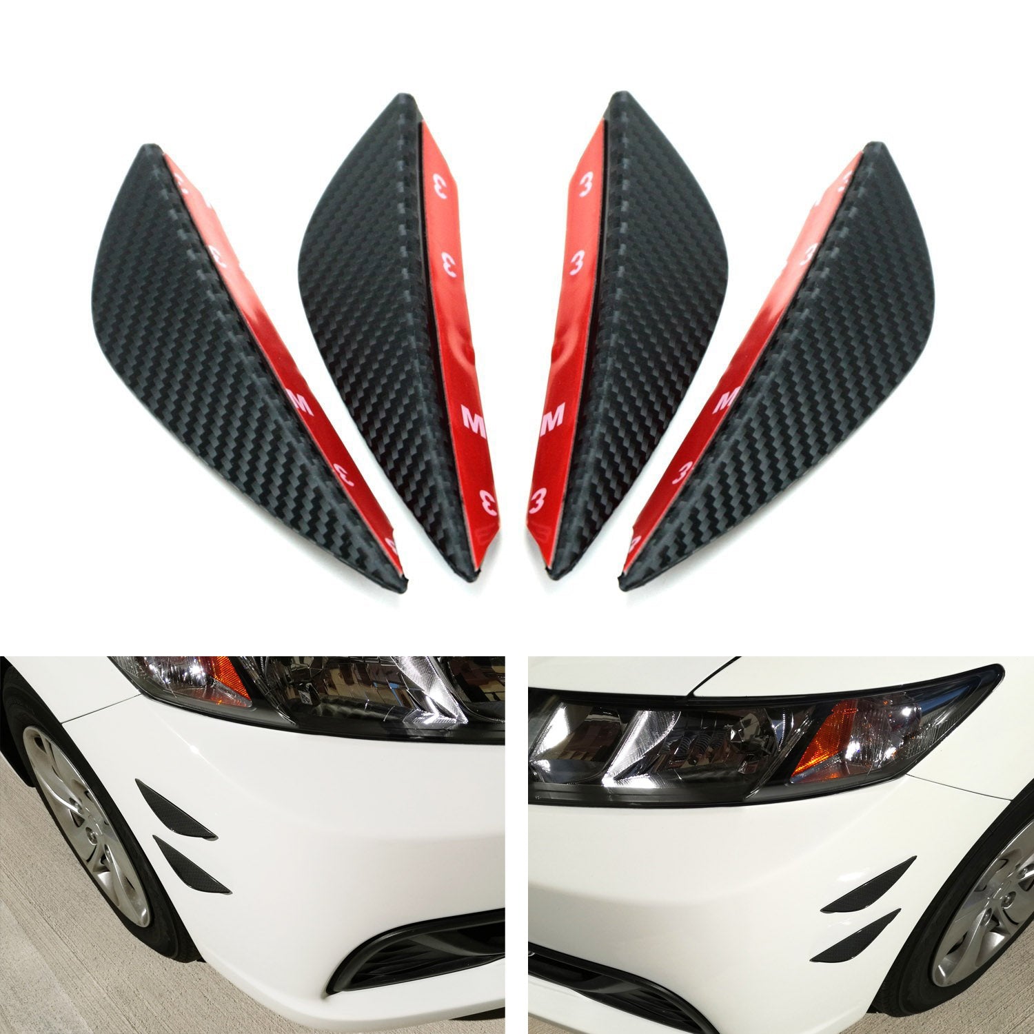 4pcs Car Black Dry Carbon Fiber Front Bumper Canard & Body Diffuser Fins - Universal Fit for Sports Cars, Racing & Performance Vehicles - Enhances Aerodynamics & Styling