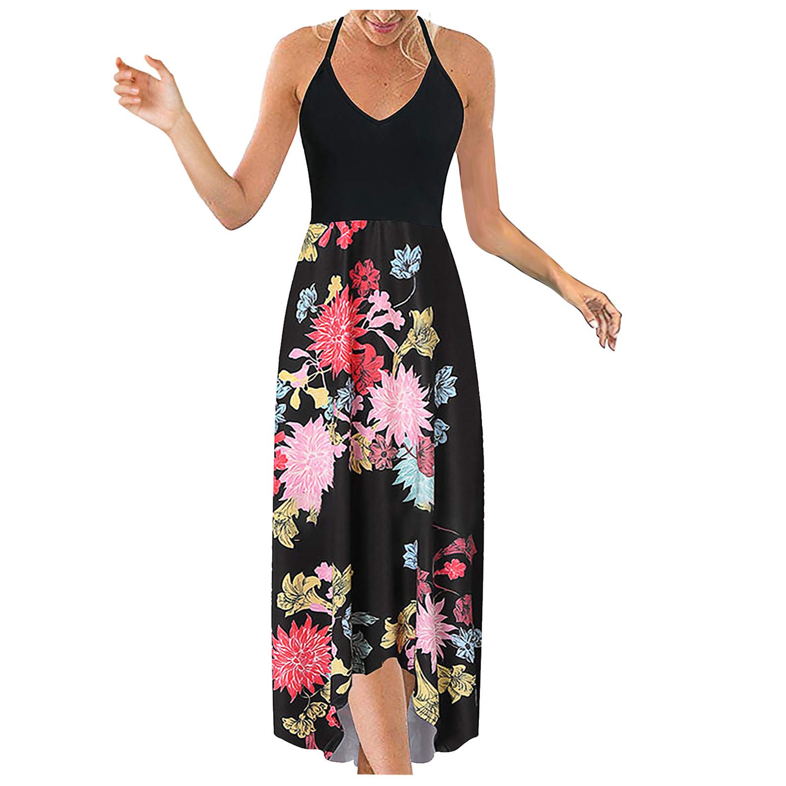 Elegant Women's Wedding Guest Dress - Casual Sleeveless V-Neck Maxi Long Dress for Summer, Beach & Boho Style Swing Sundress (Red, Large) - Perfect for Parties, Vacations & Outdoor Events