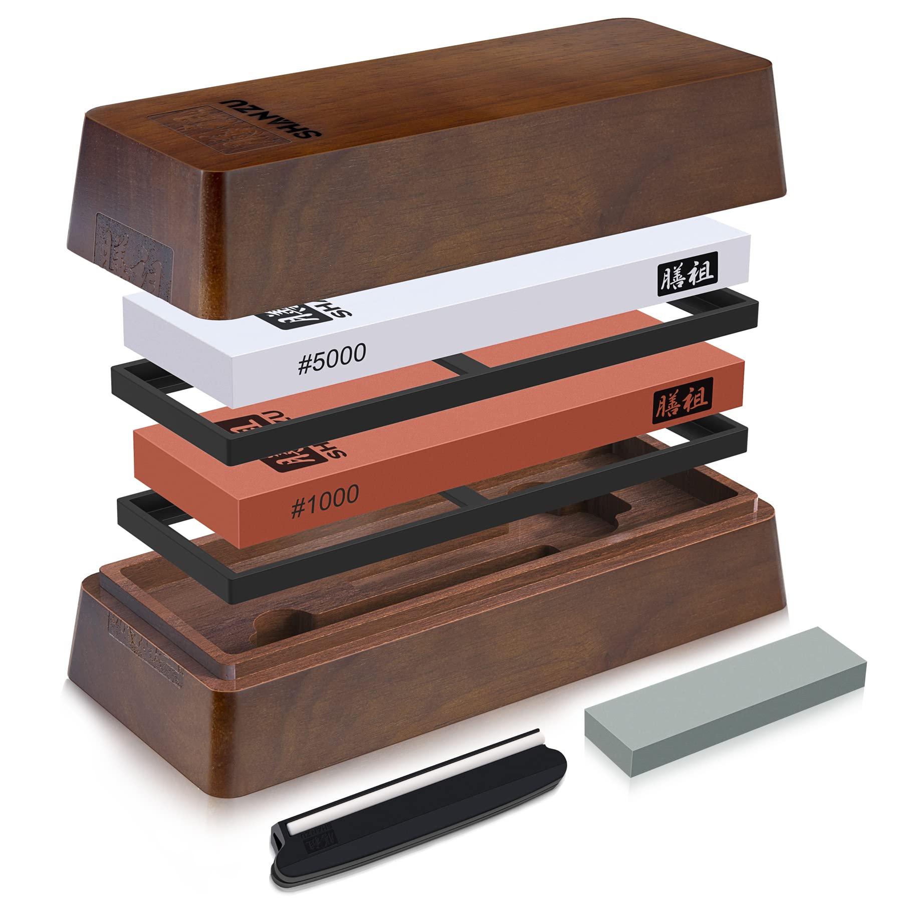 Premium 2-Piece Knife Sharpener Stone Set - 1000/5000 Grit Whetstone with Non-Slip Silicone Base & Angle Guide - Professional Knife Sharpening Kit for Kitchen, Hunting & Chef Knives - Perfect for Home Cooks & Professional Chefs