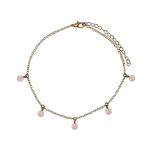 Luna Tide Rainbow Moonstone Bead Drop Anklet in Bronze - Boho Chic Ankle Bracelet for Women, Handmade Adjustable Jewelry for Beach, Festival, Yoga & Everyday Wear