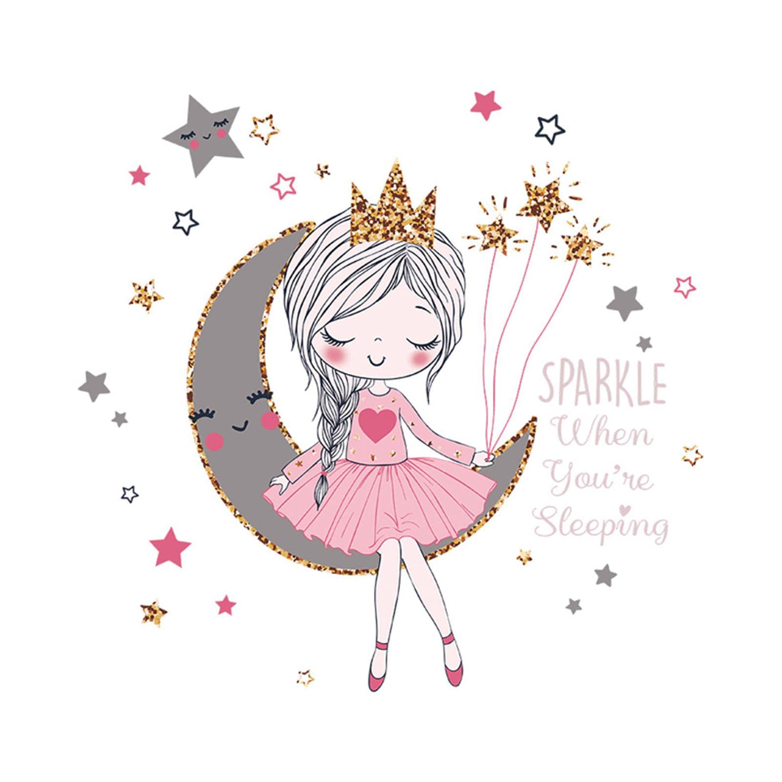 Princess on the Moon Wall Sticker - Beautiful Cartoon Wall Decals for Girls Bedroom, Nursery, Living Room Decor - Perfect for Kids Room, Playroom & Home Decoration