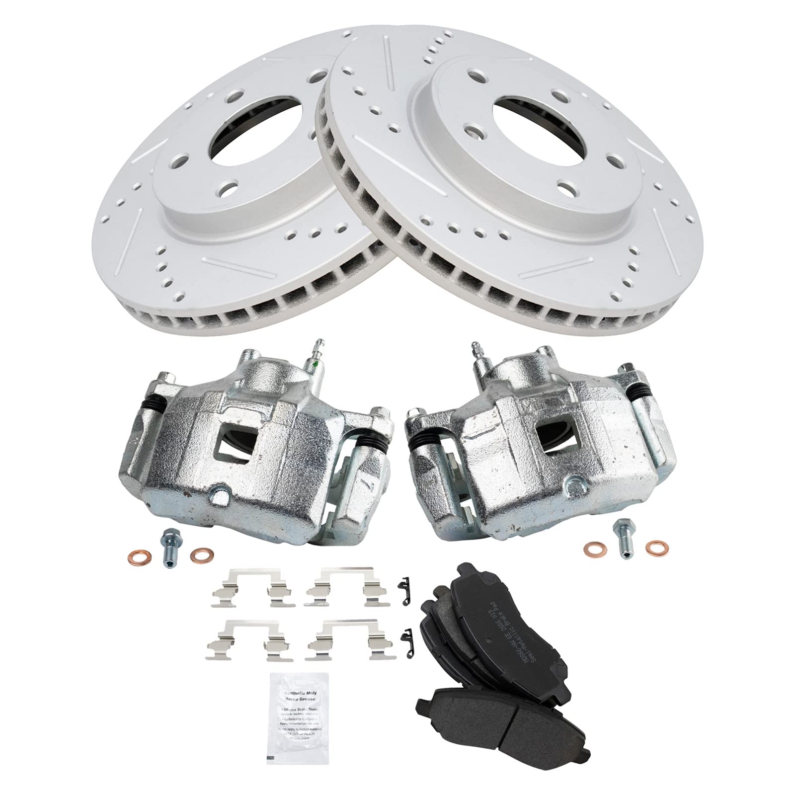 TRQ Front Performance Brake Pad & Rotor Kit - Semi-Metallic Vented Premium G-Coated - Compatible with 2008-2016 Mitsubishi Lancer - Perfect for Daily Driving, Racing & Performance Upgrades