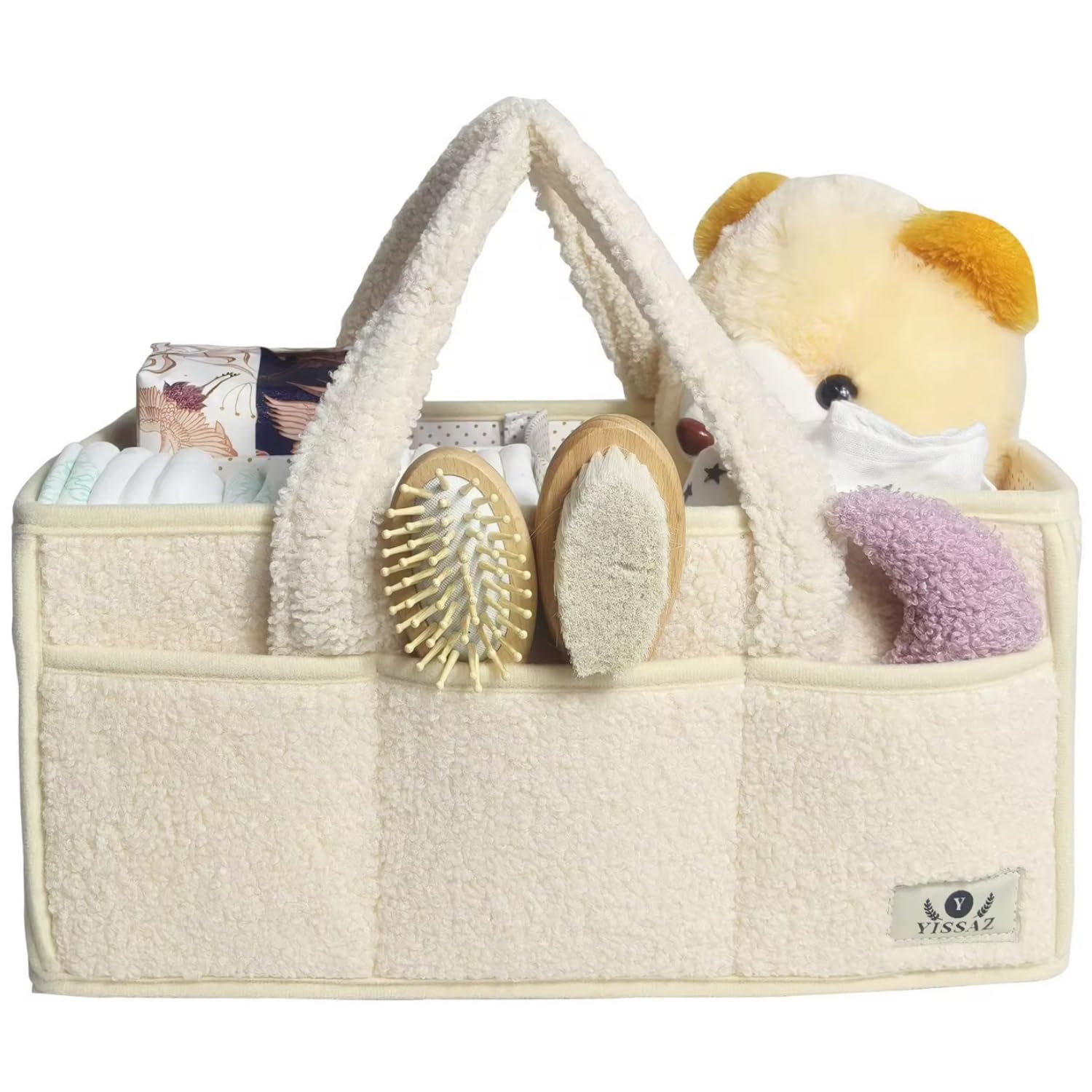 Premium Diaper Caddy Organizer - Portable Baby Essentials Storage with 3 Large Compartments & 6 Pockets - Diaper Bag Organizer for Nursery, Car & Travel - Perfect Baby Shower Gift & Nursery Storage Basket