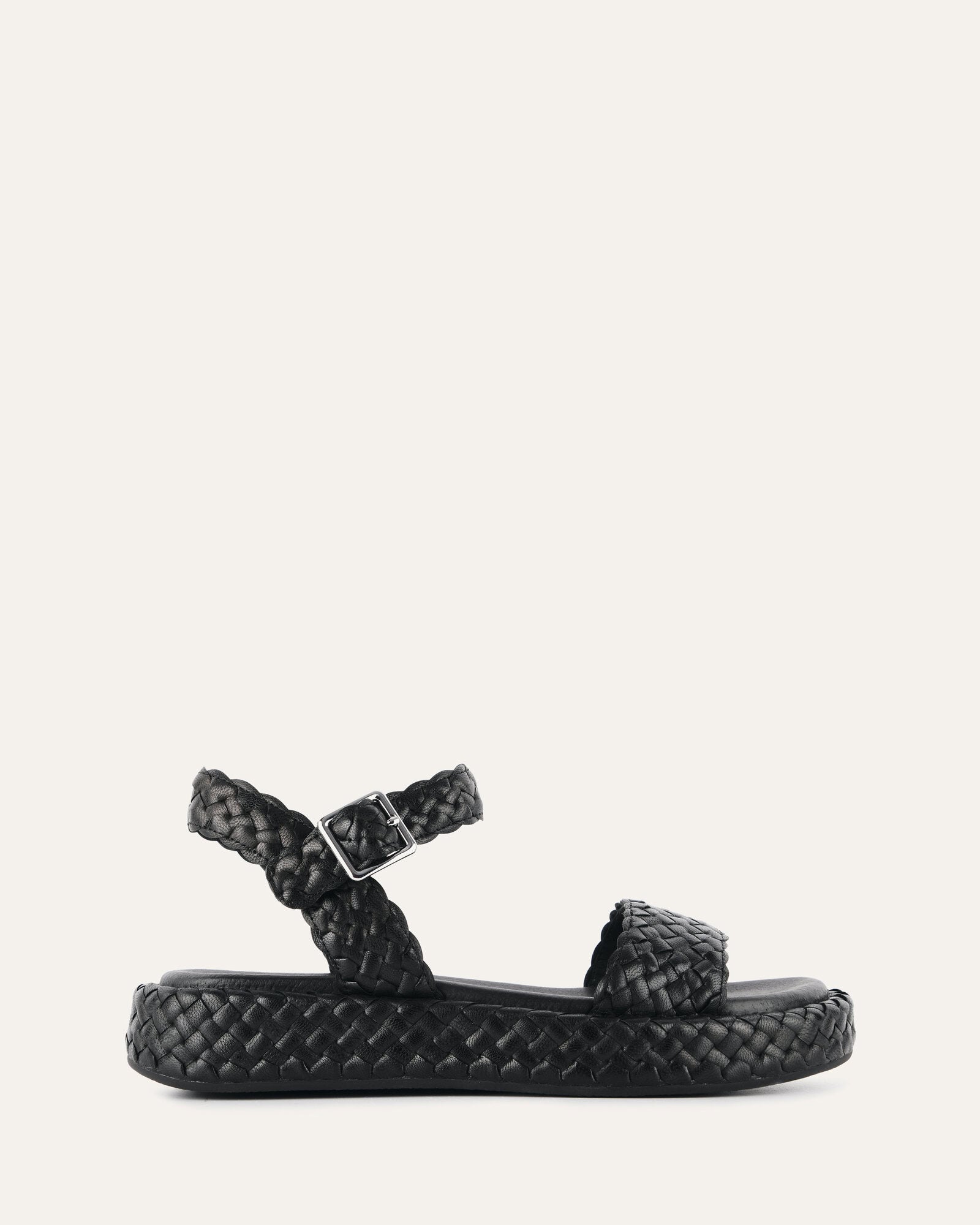 Poppy Flat Sandals for Women - Black Leather Comfortable Slip-On Summer Shoes | Perfect for Beach, Vacation, and Casual Outings