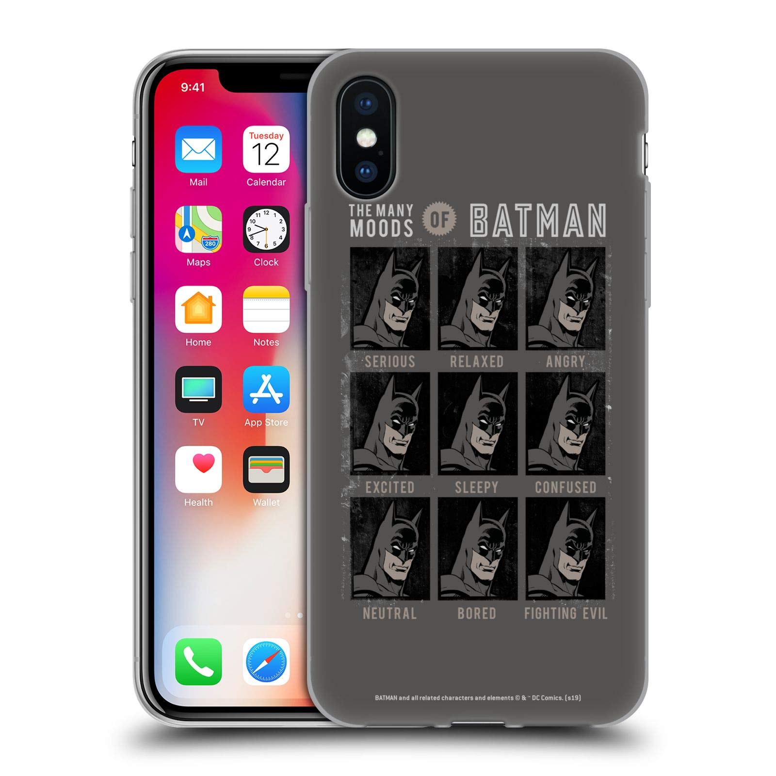 Head Case Designs Officially Licensed Batman DC Comics Many Moods Vintage Fashion Soft Gel Case for Apple iPhone X/Xs - Perfect for Superhero Fans & Daily Protection