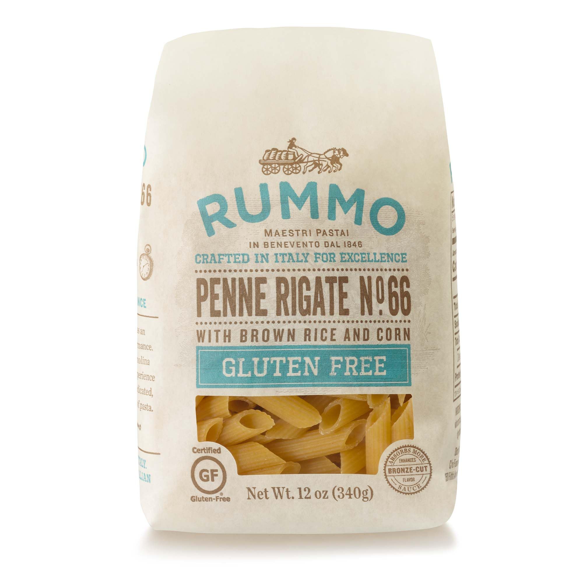Rummo Gluten Free Penne Rigate Pasta N.66 - Corn & Rice Italian Pasta, 12 Ounce (Pack of 5) | Perfect for Vegan, Celiac & Gluten-Free Diets - Great for Pasta Salads, Casseroles & Family Dinners