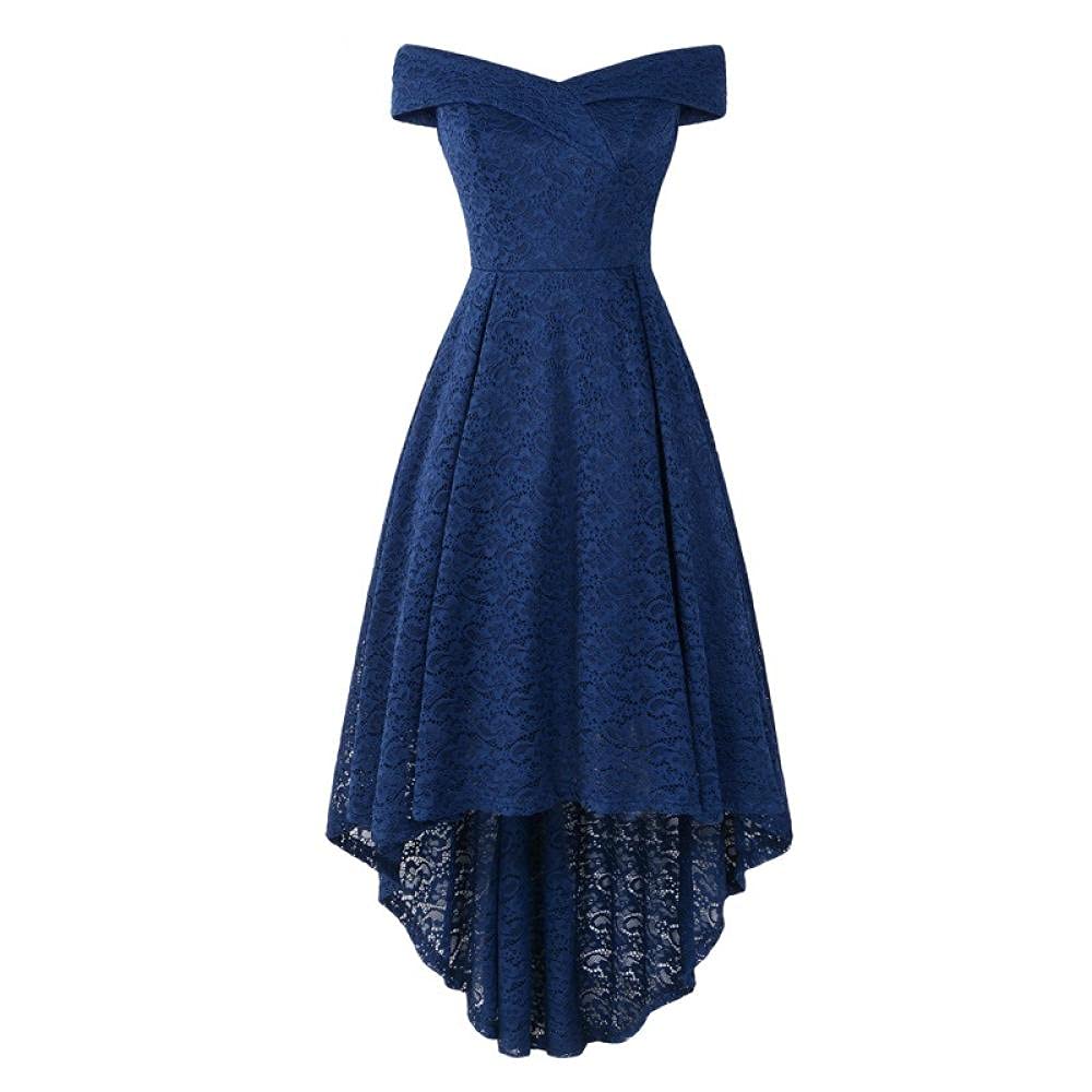 Elegant Women's High Low Hem Off Shoulder Lace Flare Dress - Sexy Summer Party & Wedding Guest Outfit for Women