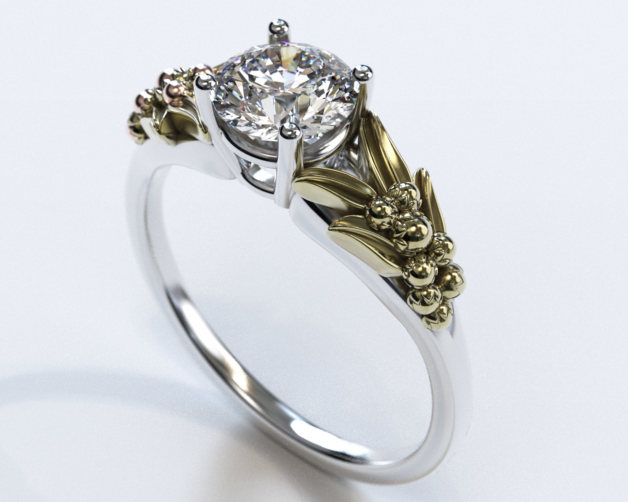 Unique Lotus Flower Two Tone Gold Solitaire Engagement Ring - Elegant Wedding Jewelry for Brides, Anniversary Gifts & Romantic Proposals