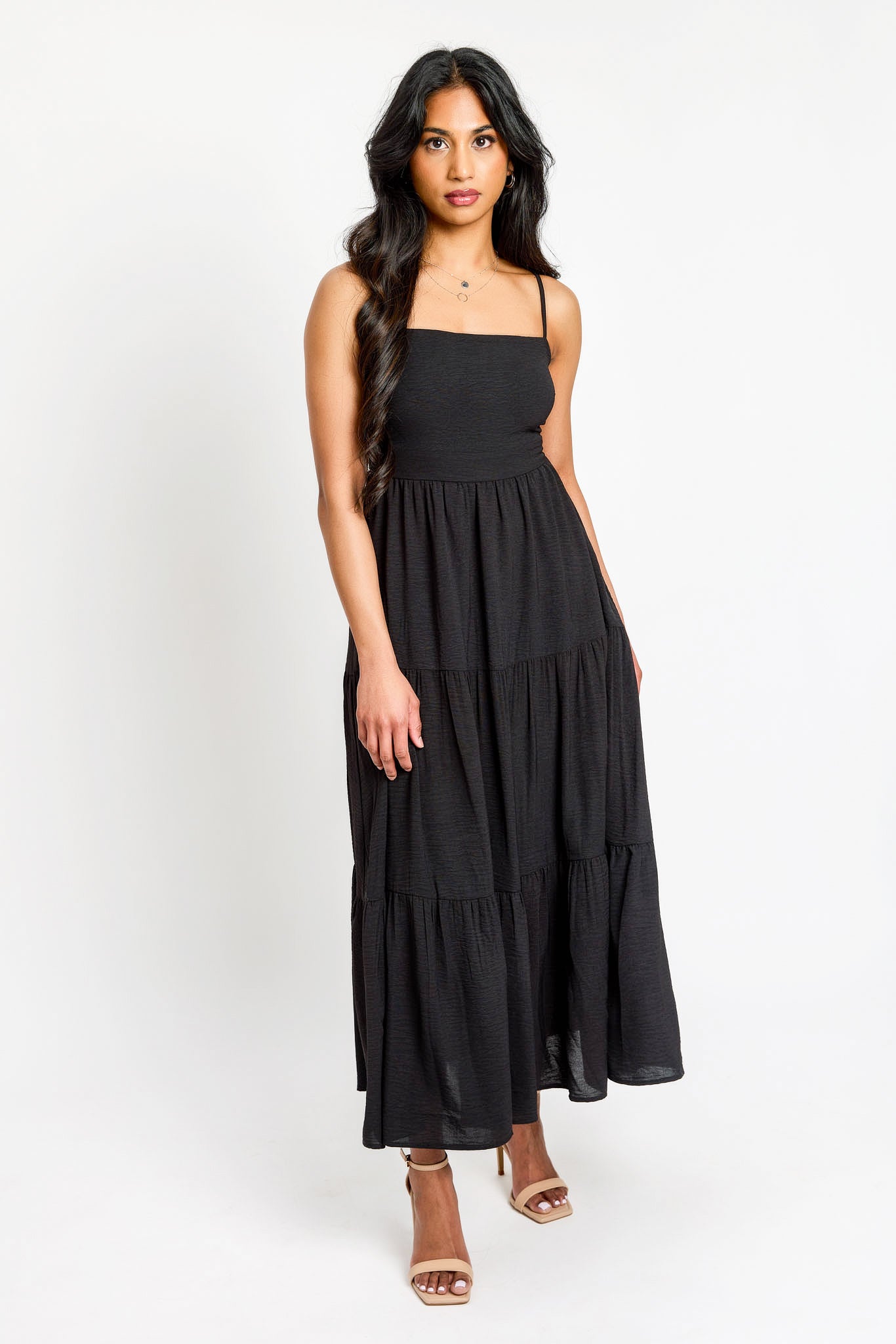 Breathable Sleeveless Tie-Back Tiered Midi Summer Dress for Women | Beach Cover Up, Wedding Guest Outfit, Casual Day Dress