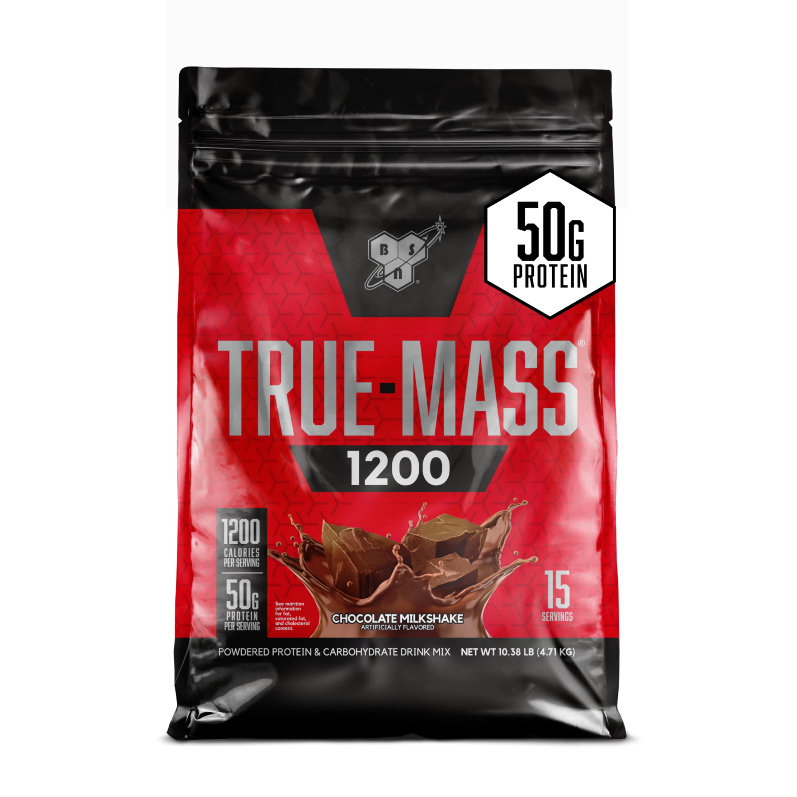 BSN TRUE-MASS Weight Gainer Protein Powder - Chocolate Milkshake Flavor, 10.38lb Muscle Building Supplement for Bodybuilding & Post-Workout Recovery | Perfect for Gym Enthusiasts & Athletes