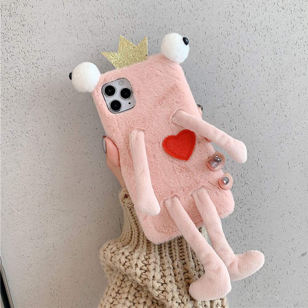 **LUVI Fuzzy Plush Furry Soft Case for iPhone 12 Pro Max (6.7 inch) - 3D Cartoon Frog Design, Cute & Fashionable Pink Cover - Perfect for Daily Use, Gifts & Trendy Accessories**