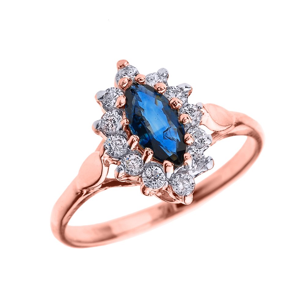 10k Rose Gold Sapphire and Diamond Engagement Ring for Women - Perfect Proposal, Wedding, Anniversary Gift for Her