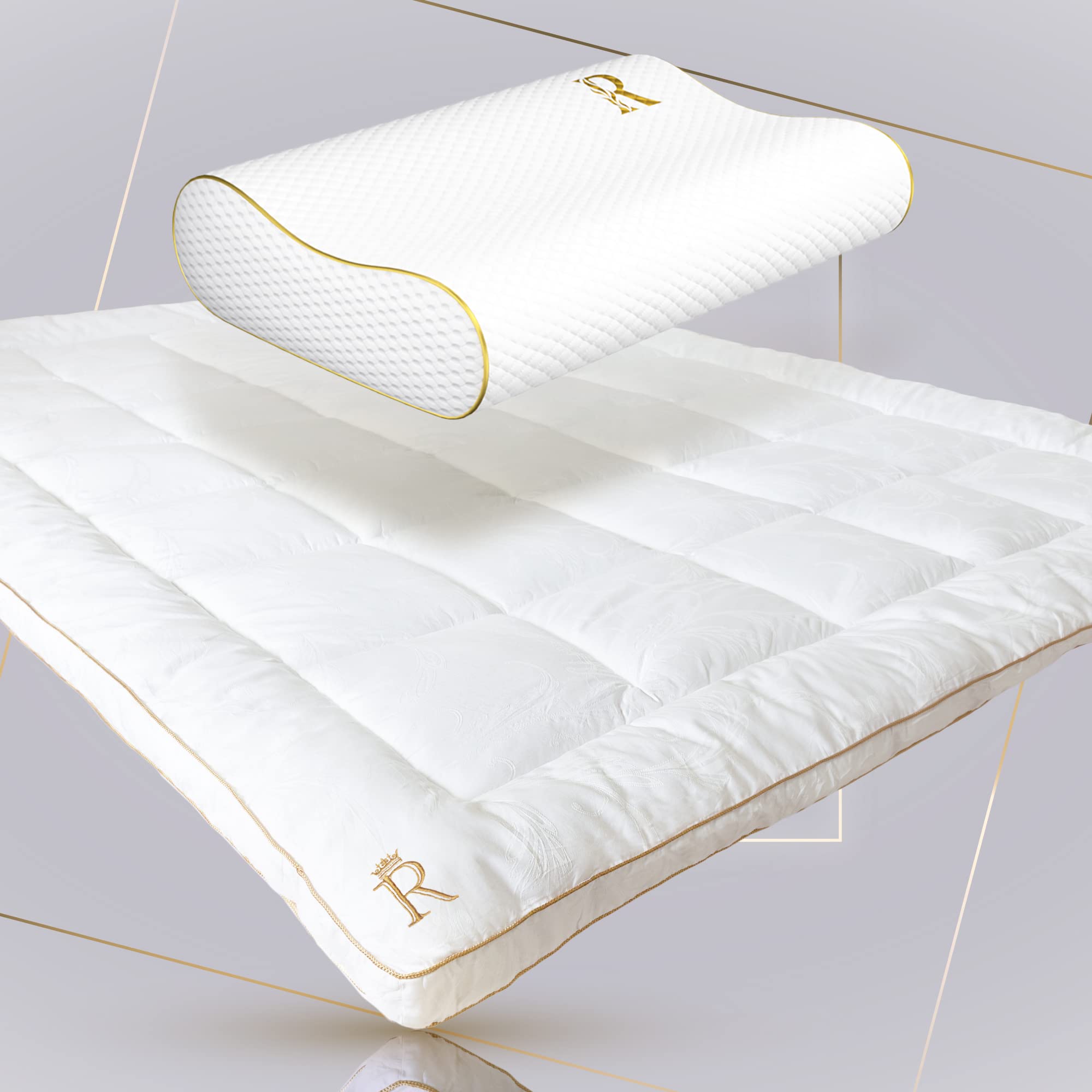 Royal Therapy Queen Memory Foam Pillow & Mattress Topper Set - Orthopedic Support for Neck & Back Pain Relief | Perfect for Side Sleepers & Hot Sleepers | Bedroom Comfort Upgrade