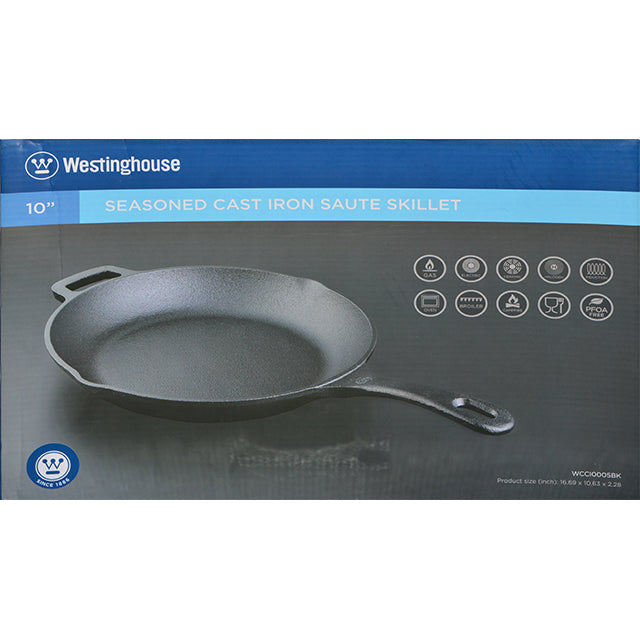 Westinghouse 10-Inch Pre-Seasoned Cast Iron Skillet - Perfect for Searing, Baking & Camping - Heavy Duty Kitchen Cookware for Stovetop, Oven & Outdoor Use