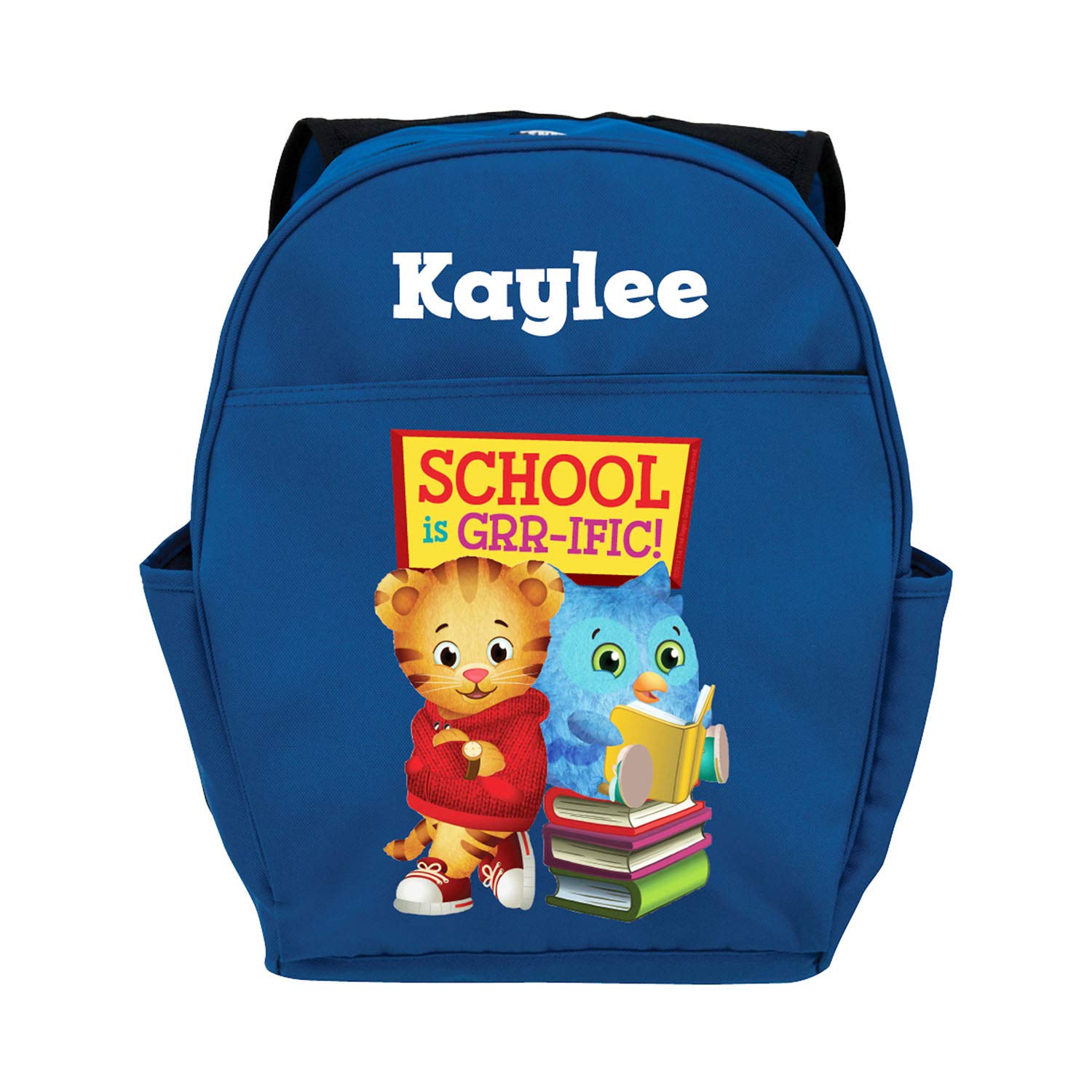 Daniel Tiger's Neighborhood Personalized Backpack for Kids - Custom Name Printed Blue Book Bag with Zippered Compartments & Side Water Bottle Pockets | Toddler School Backpack for Preschool, Daycare & Travel | Durable & Lightweight for Boys & Girls