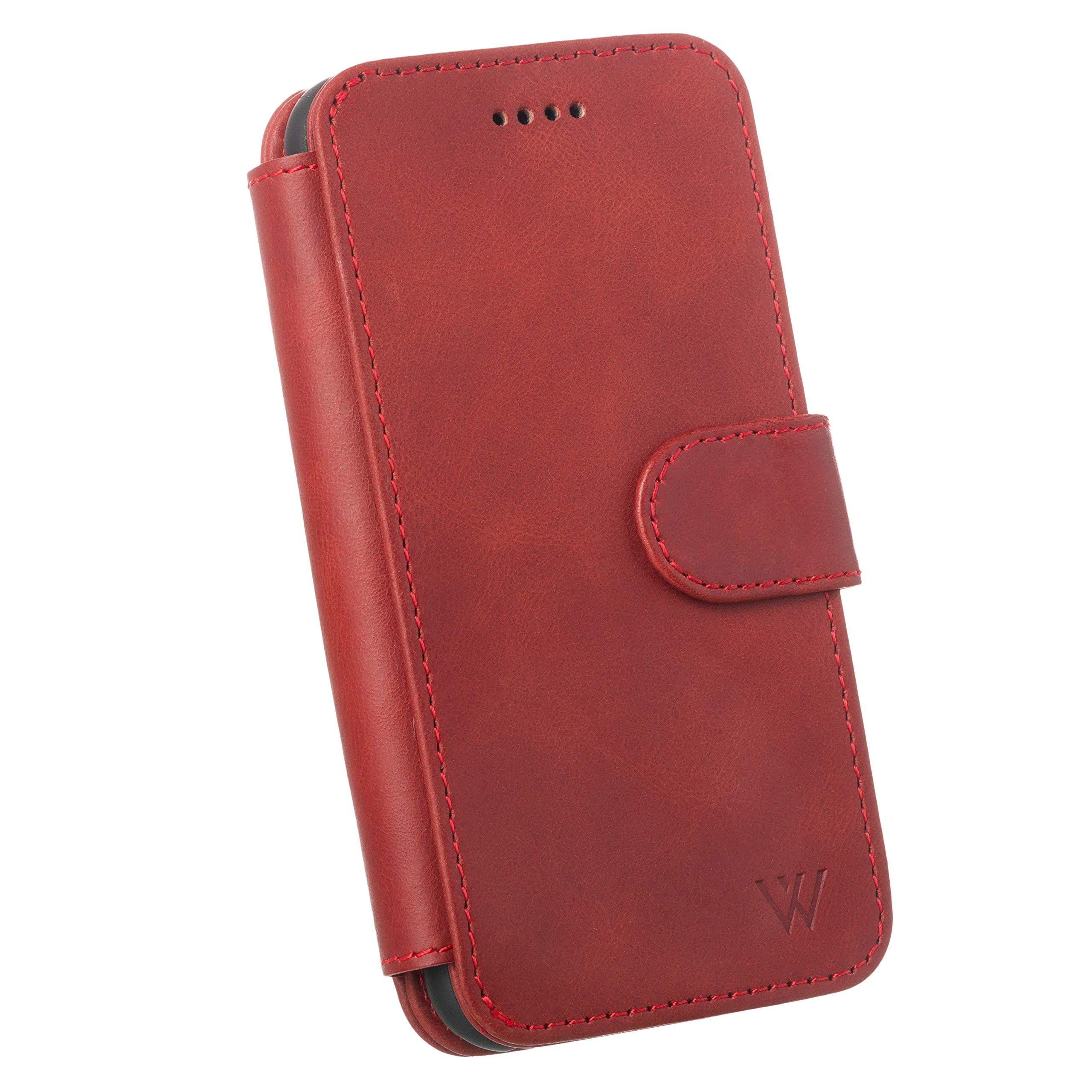 Premium Genuine Leather iPhone XS Max Wallet Case with Magnetic Detachable Cover - Wireless Charging Compatible, Top Grain Leather Protection (Red) - Perfect for Travel, Work & Everyday Use