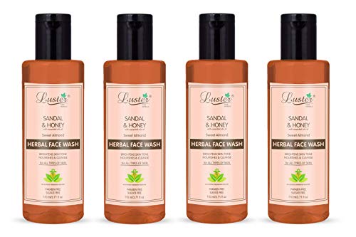 Sweet Almond Essential Oil Honey Face Wash - Brightening & Nourishing Herbal Cleanser for All Skin Types | Paraben Free, 110ml (Pack of 4) | Gentle Daily Skincare for Glowing Complexion