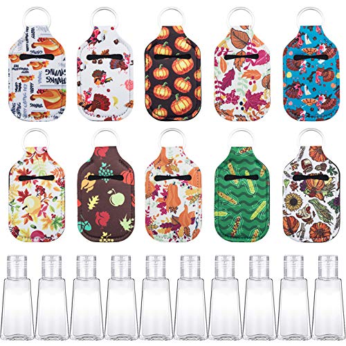 20-Piece Travel Size Bottle Set with Keychain Holders - 10 Reusable 30ml Flip-Top Bottles & 10 Keychain Accessories | Perfect for Toiletries, Cosmetics, Liquids | Ideal for Travel, Gym, Camping, Thanksgiving Gifts