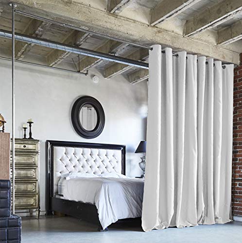 Zenfinit Room Divider Kit - 8ft Tall x 5ft-6ft 8in Wide, Natural White Freestanding Partition Curtain | Premium Heavyweight Space Divider for Home & Office | Create Privacy in Bedrooms, Living Rooms or Workspaces