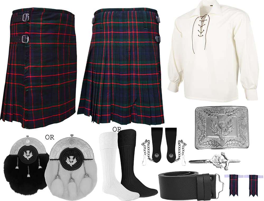 Authentic Men's Scottish Kilt Outfit Set - 9 Piece Complete Dress Package with Murray of Athol Tartan, Full Dress Sporran, Kilt Pin & Buckle, Matching Shirt (Size 46) | Perfect for Highland Games, Weddings & Celtic Events