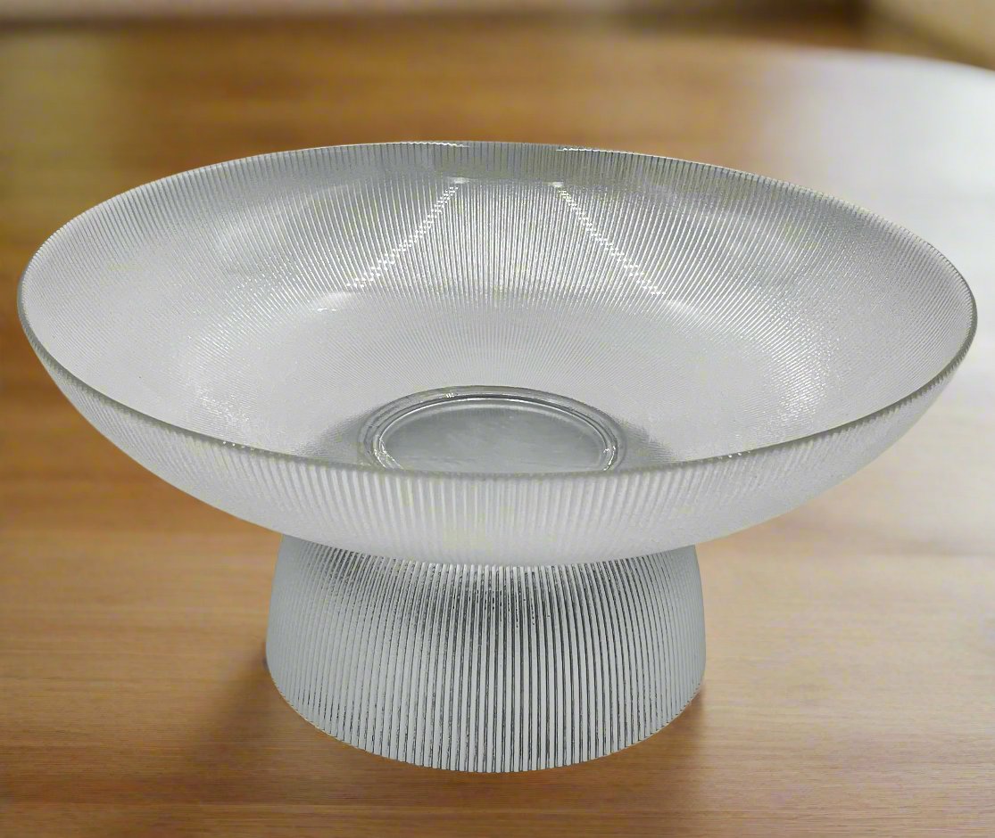 13.75x7.5 Inch Large Gray Glass Footed Bowl - Elegant Serving Bowl for Fruit, Salad, Desserts & Centerpiece Decor - Perfect for Parties, Weddings & Home Decor