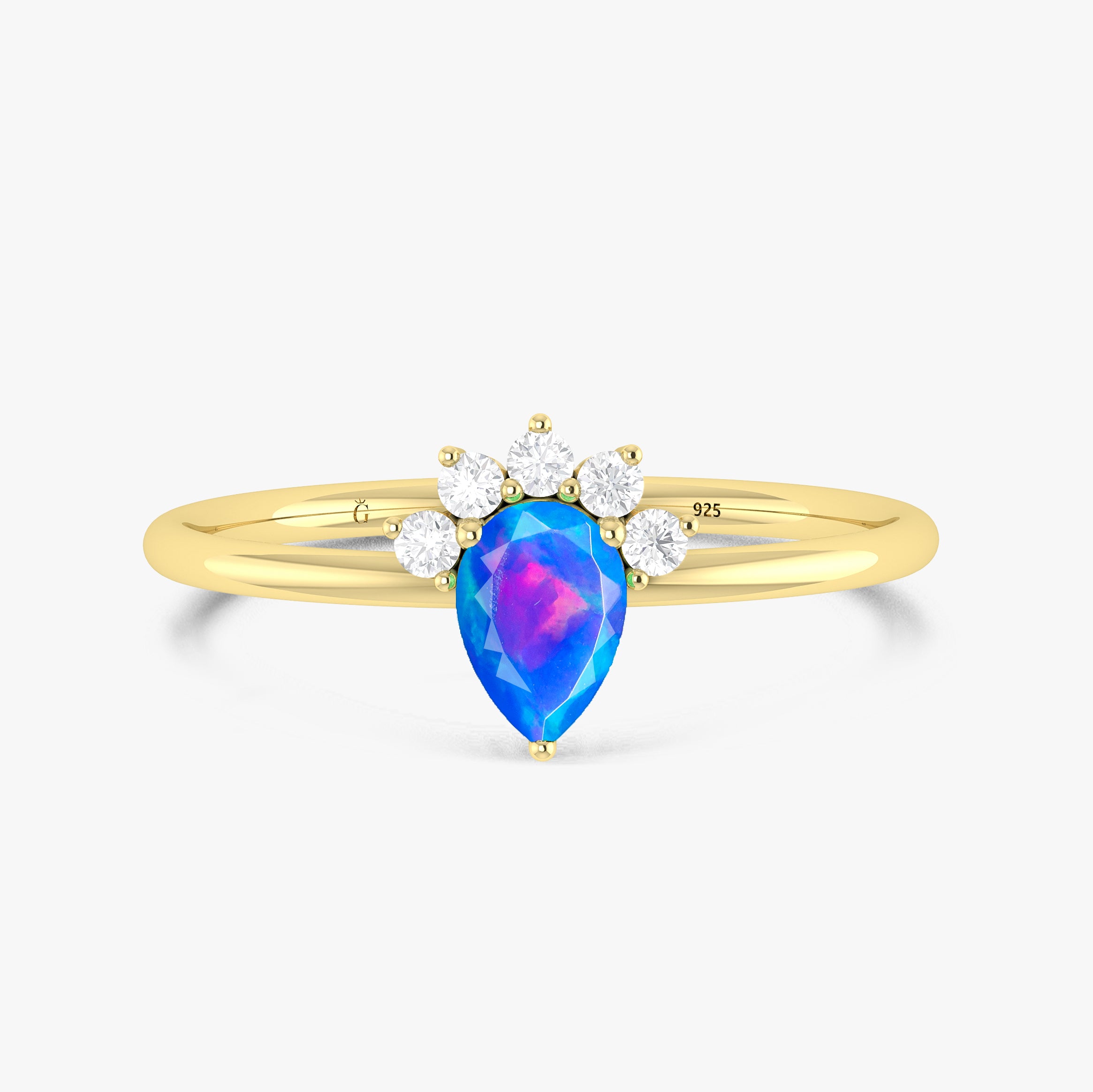 Fire Blue Opal Pear Gemstone Ring – Elegant Handmade Jewelry for Women, Perfect for Weddings, Parties & Special Occasions