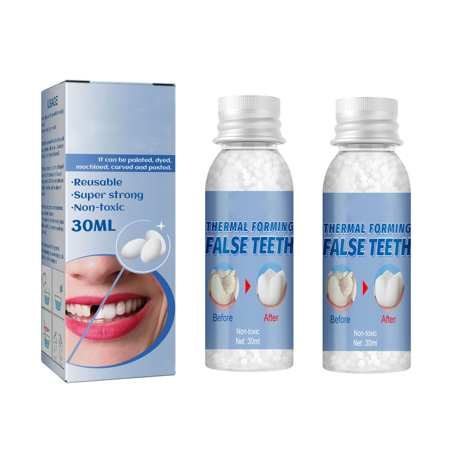 30G Temporary Tooth Repair Beads - Emergency Dental Filling Kit for Fake Teeth & Cracked Tooth Pain Relief - Quick Fix for Broken Teeth, Crowns & Dentures (60ml) - Perfect for Travel, Camping & Dental Emergencies
