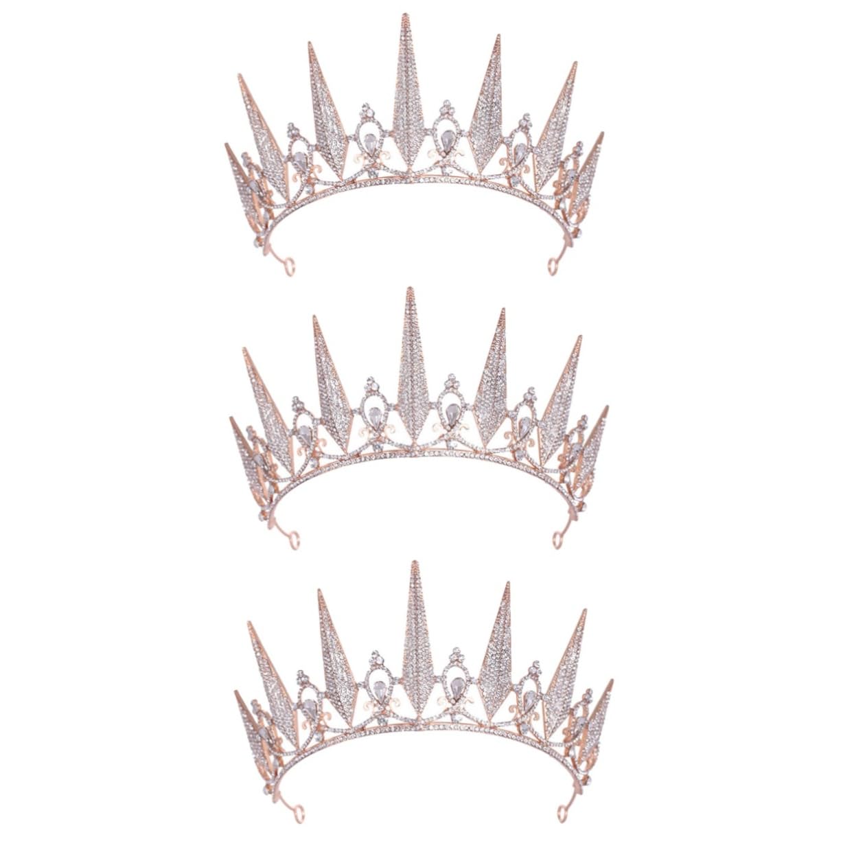 FOMIYES 3-Piece Rhinestone Tiara Set for Women - Rose Gold Wedding Crown & Bride Headpiece Accessories for Birthday, Bridal Shower, and Special Occasions
