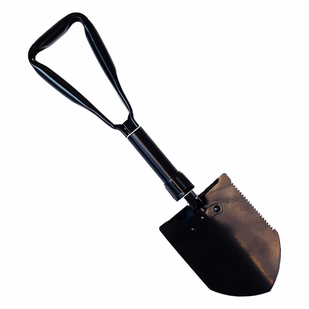 Premium Black Tri-Fold Serrated Shovel with Carrying Case - 23 Inch Heavy Duty Camping Shovel for Hiking, Survival Kit & Outdoor Adventures