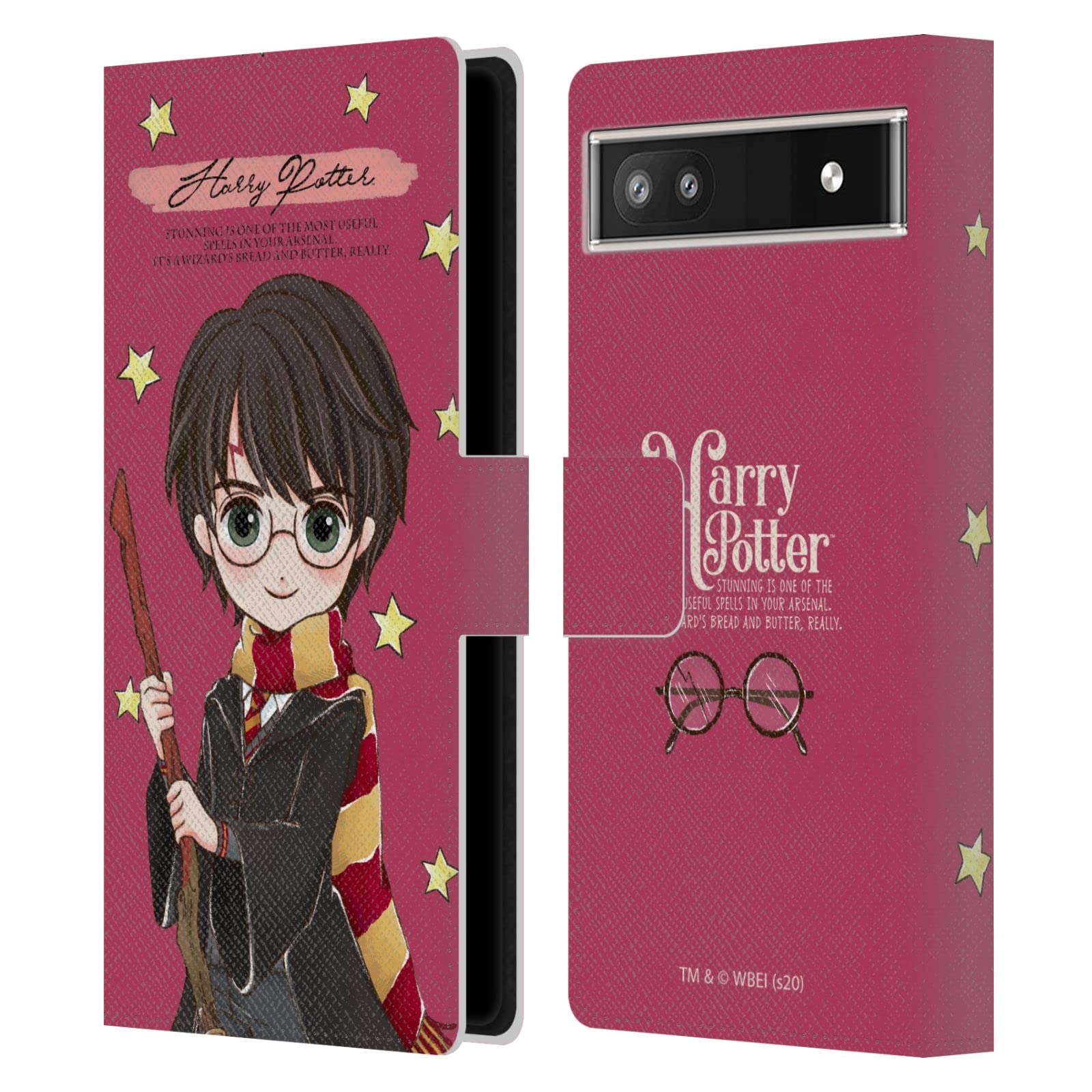 Harry Potter Deathly Hallows Leather Book Wallet Case for Google Pixel 6a - Officially Licensed Phone Cover by Head Case Designs - Perfect for Wizards & Muggles Daily Use