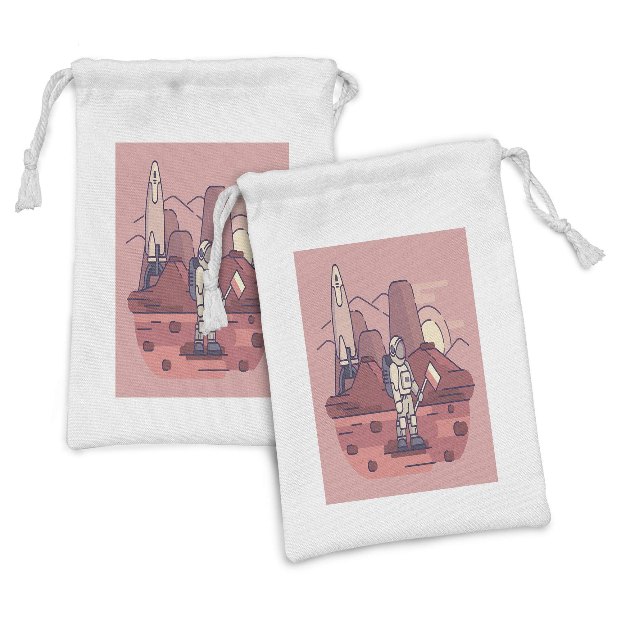 Ambesonne 2-Pack Astronaut Themed Fabric Drawstring Pouches - Hand Illustrated Spaceman on Planet Design - 9
