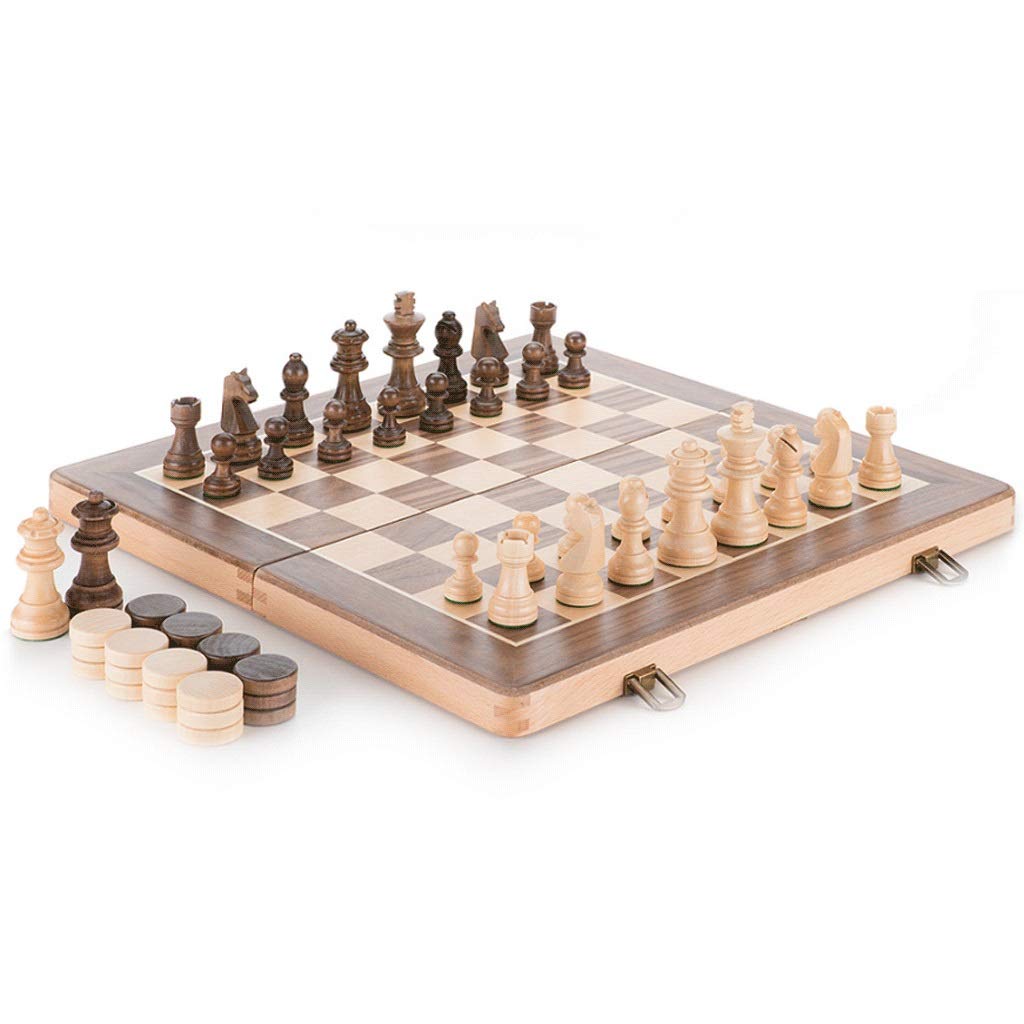 Premium Wooden Chess Set with Storage - Folding Travel Chess Board Game for Kids & Adults | Includes Chess Pieces & Checkers | Portable for Home, Office, Camping & Gifts